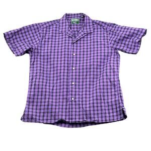 Gitman Bros Shirt Mens Large Purple Check Vintage Short Sleeves 100% Cotton USA